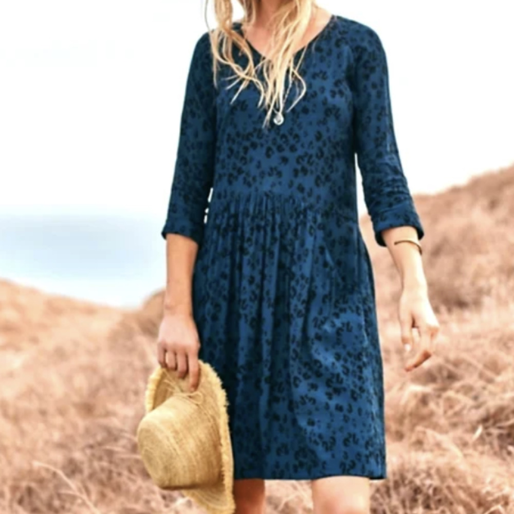 Garnet Hill Blue Leopard Print Dress, Size 14